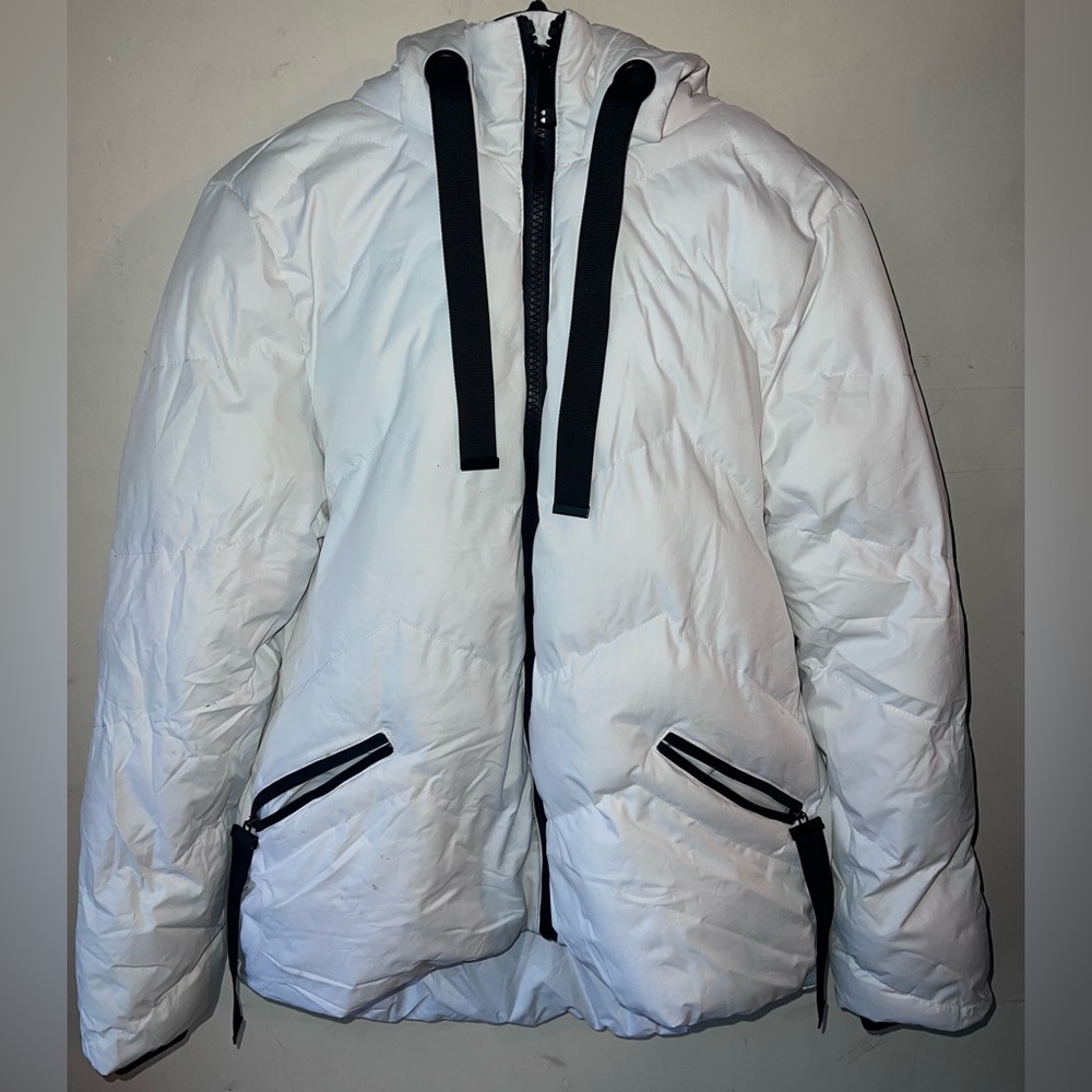 💚 Saint & Sinner White Hooded Puffer Jacket‎ Size Large